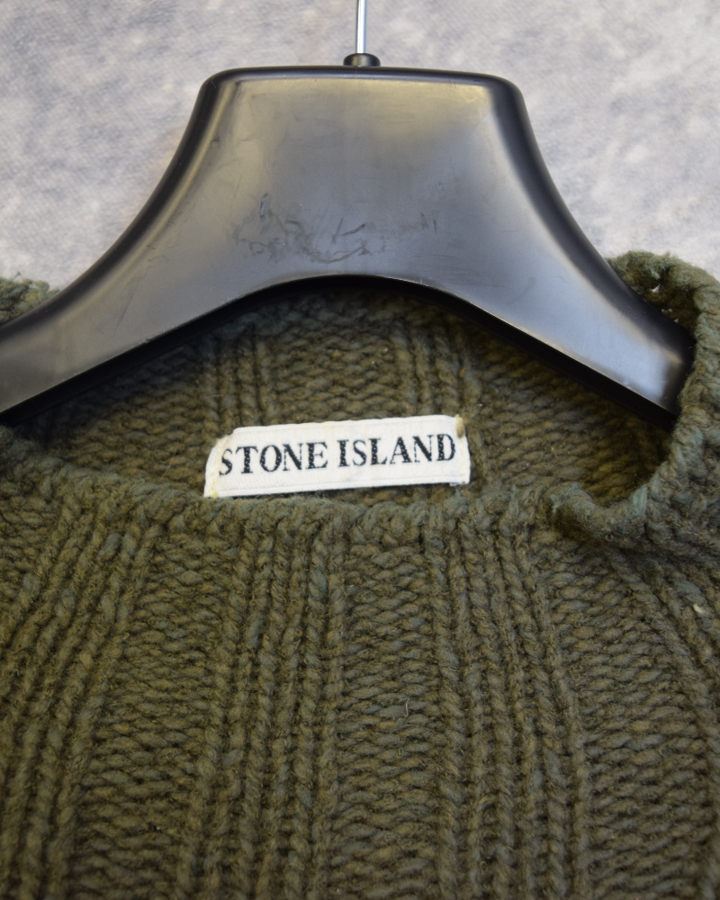 Stone Island Vintage Fishermans Knit khaki green detail view