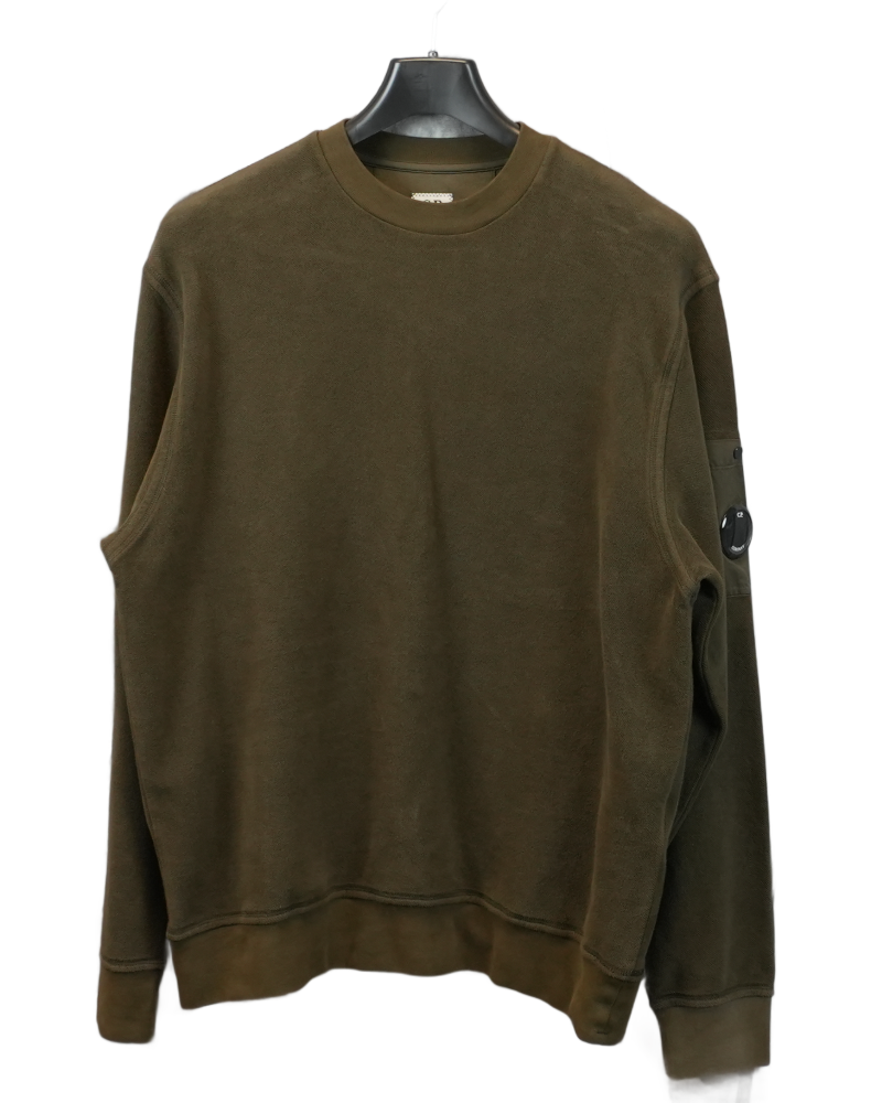 C.P Company Soft Fleece Lens Sweatshirt khaki green front view