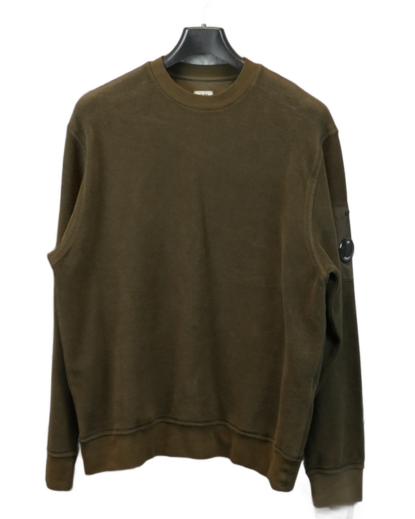 C.P Company Soft Fleece Lens Sweatshirt khaki green front view