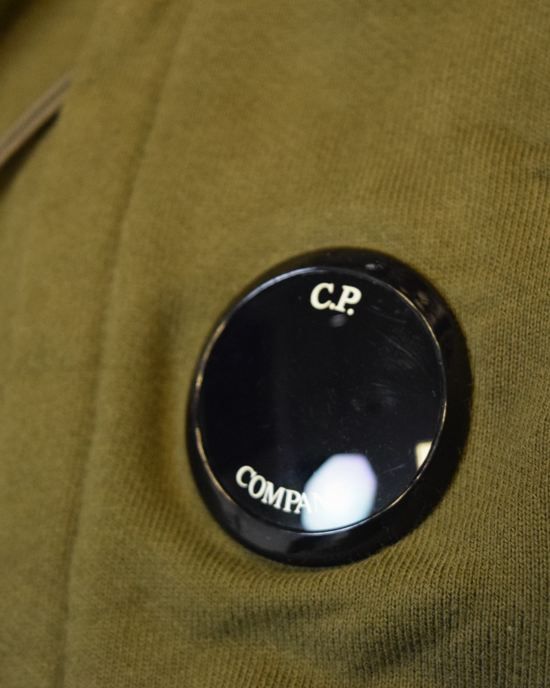 C.P Company full zip lens sweatshirt military green detail view