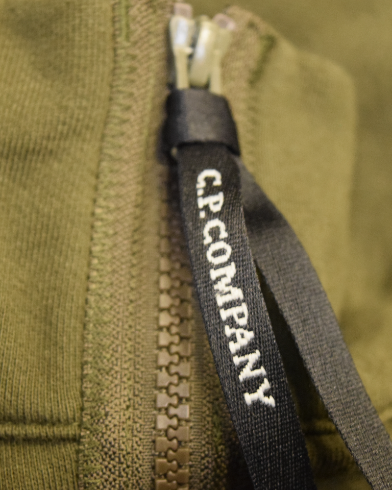C.P Company full zip lens sweatshirt military green detail view