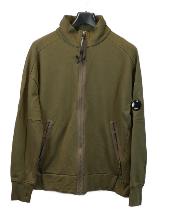 C.P Company full zip lens sweatshirt military green front view