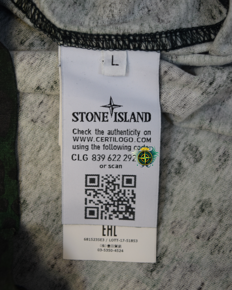 Stone Island Aligator camo Print Long Sleeve Tshirt Green detail view