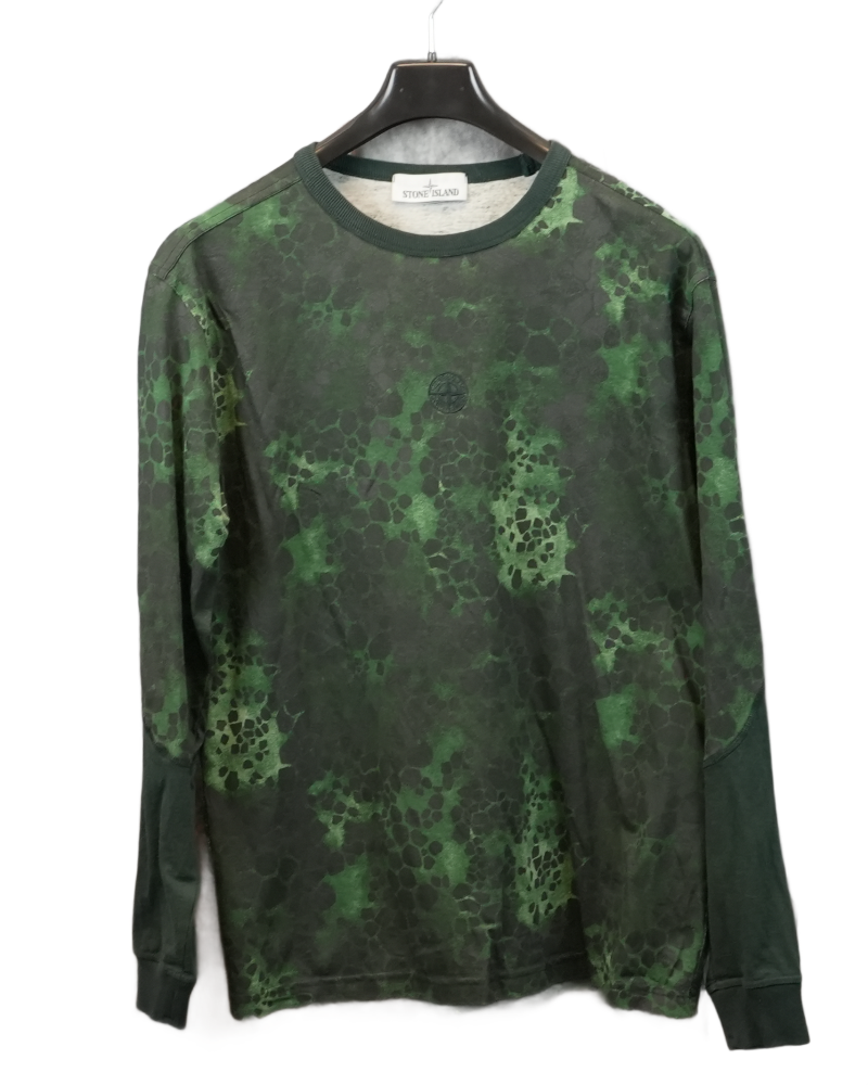 Stone Island Aligator camo Print Long Sleeve Tshirt Green front view
