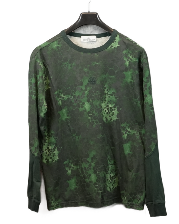 Stone Island Aligator camo Print Long Sleeve Tshirt Green front view