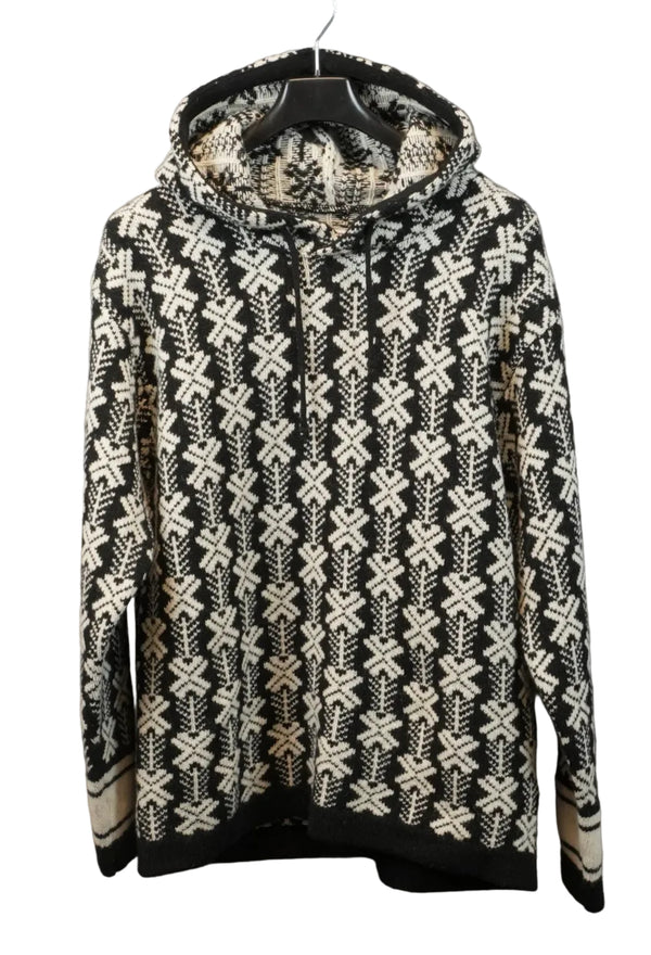 C.P Company Wool Jacquard Logo Hooded Knit Black And White