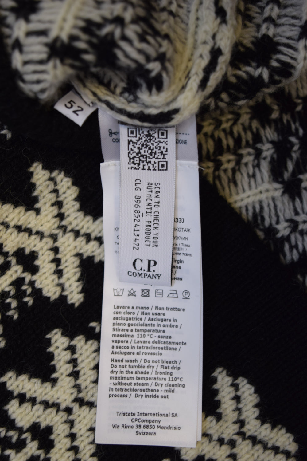 C.P Company Wool Jacquard Logo Hooded Knit Black And White