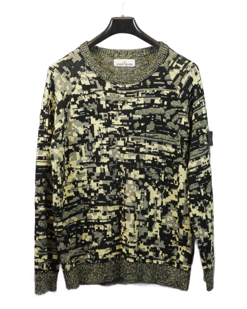 Stone island Twisted pixel camo knit jumper Black/yellow front view
