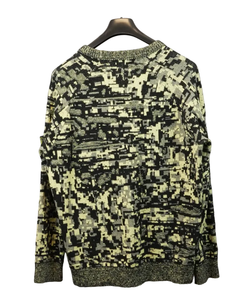 Stone island Twisted pixel camo knit jumper Black/yellow back view