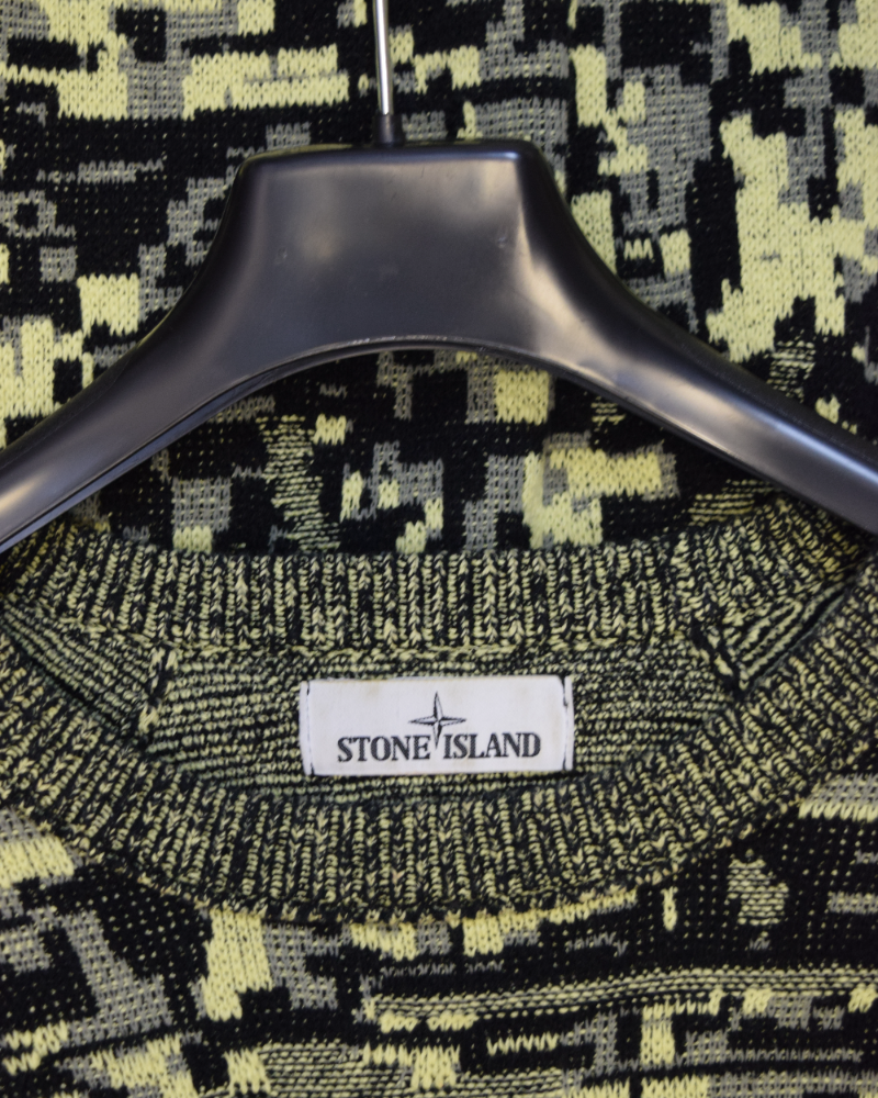 Stone island Twisted pixel camo knit jumper Black/yellow detail view