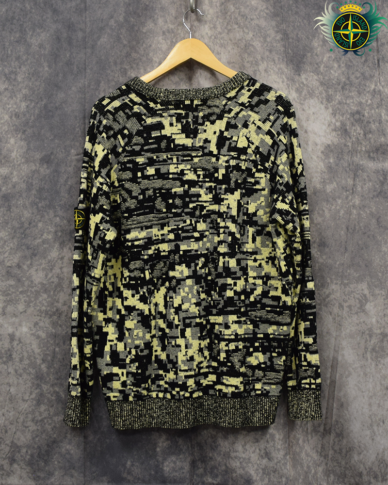 Stone Island Twisted Pixel Camo Knit Jumper Black/Yellow - L