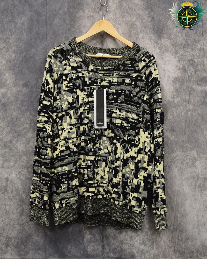 Stone Island Twisted Pixel Camo Knit Jumper Black/Yellow - L