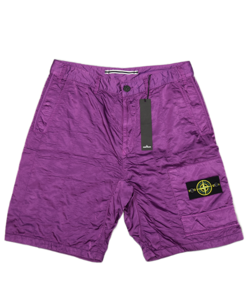 Stone Island Poly Silk Cargo Shorts Purple front view