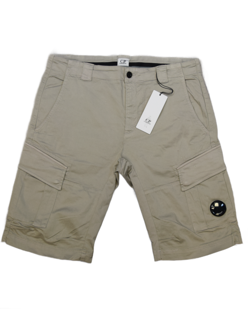 C.P Company Cotton Twill Stretch Bermuda Cargo Shorts Stone front view