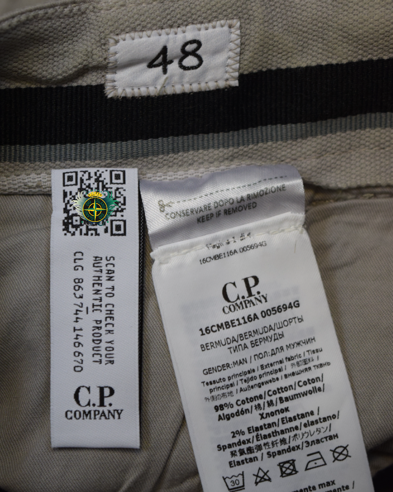 C.P Company Cotton Twill Stretch Bermuda Cargo Shorts Stone detail view