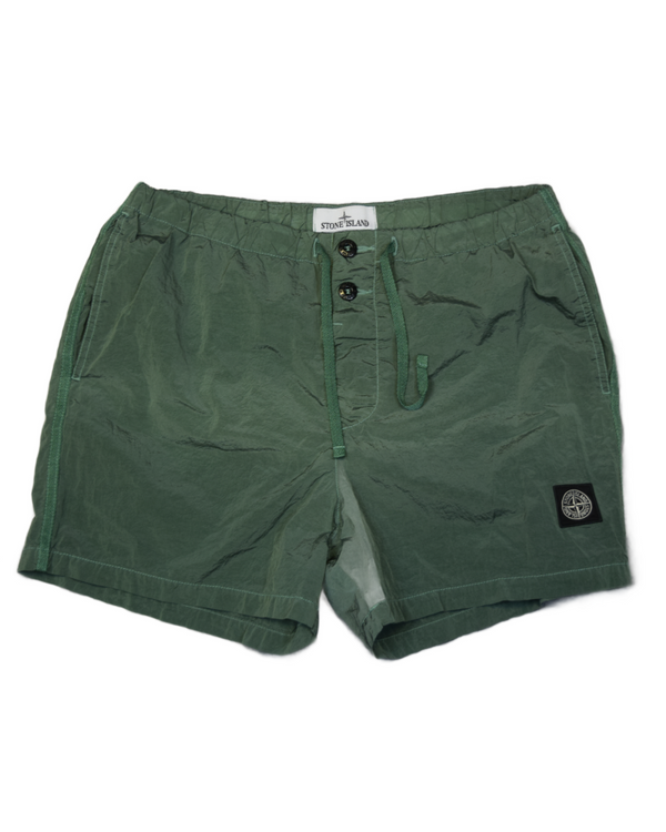 Stone Island Nylon Metal Patch Project Swim Shorts Green front view