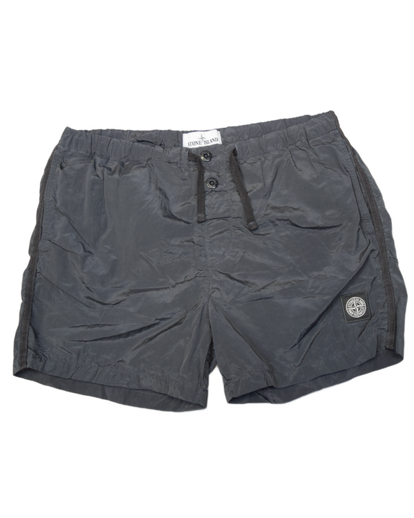 Stone Island Nylon Metal Patch Project Swim Shorts Black front view