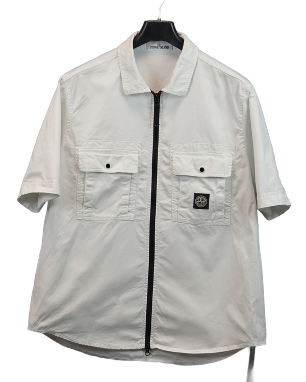 Stone Island Zipped Overshirt White front view
