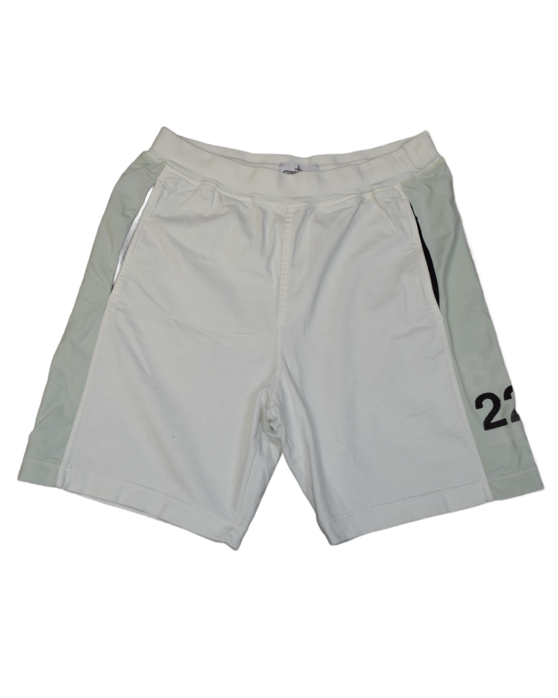 Stone Island 40th Anniversary Bermuda Shorts White and teal front view