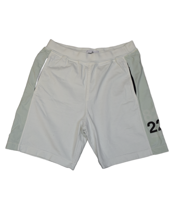 Stone Island 40th Anniversary Bermuda Shorts White and teal front view