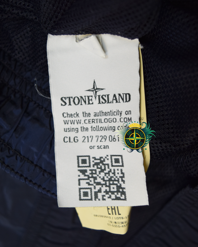 Stone Island nylon metal embroidered logo swim shorts Navy Blue detail view
