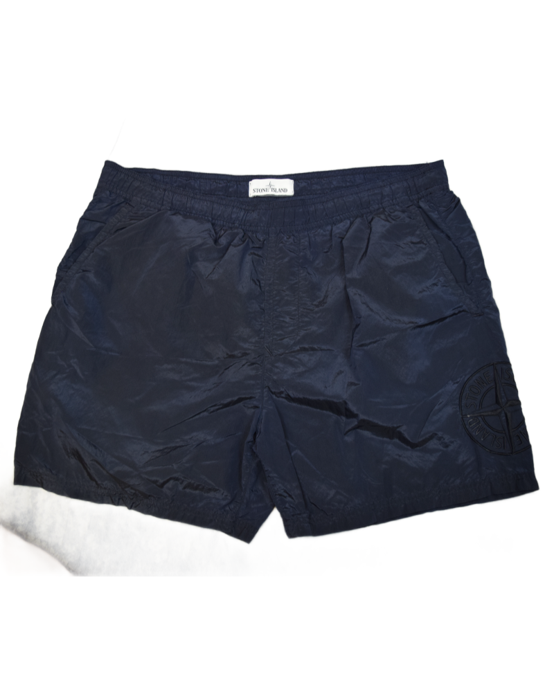 Stone Island nylon metal embroidered logo swim shorts Navy Blue front view