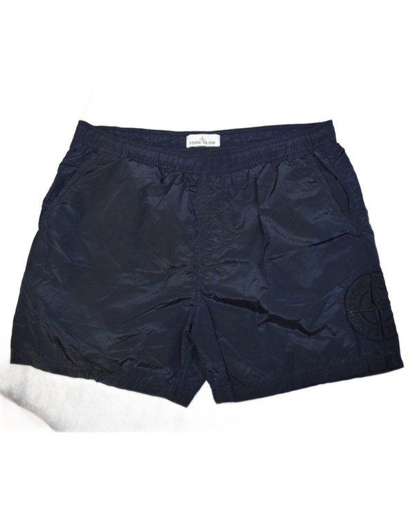 Stone Island nylon metal embroidered logo swim shorts Navy Blue front view