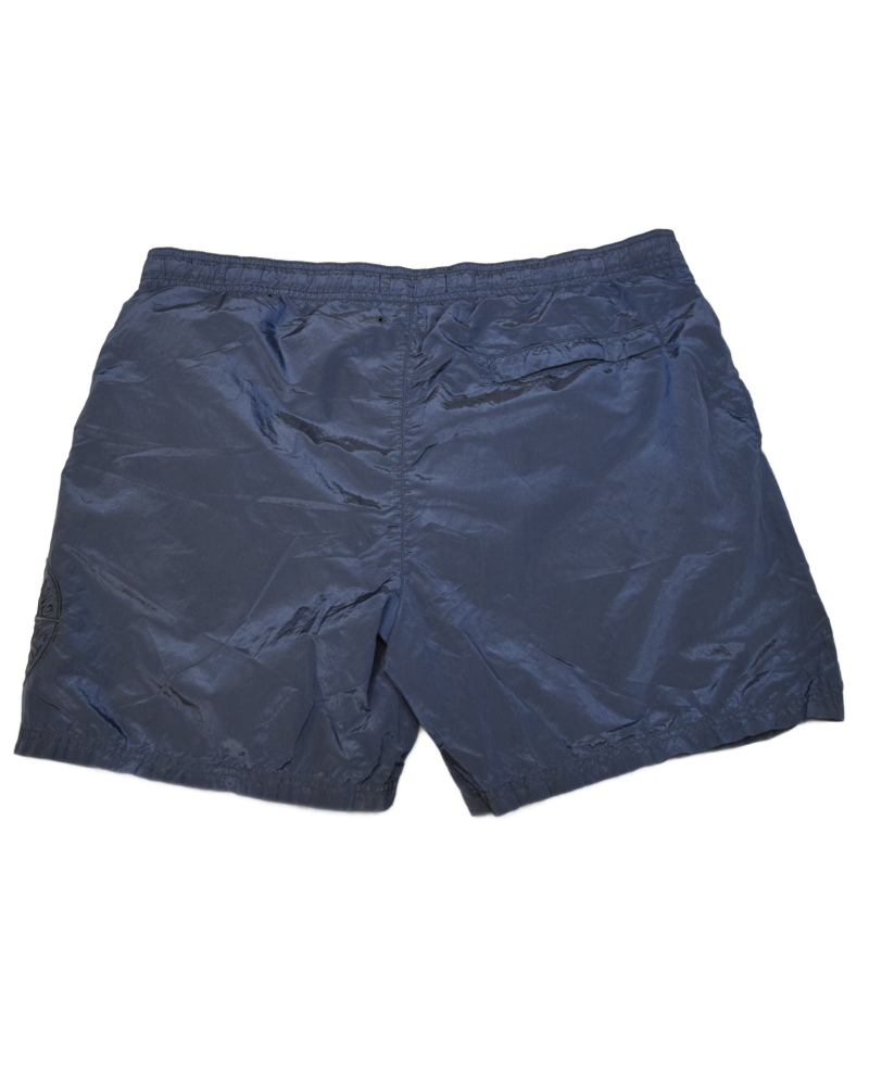 Stone Island nylon metal embroidered logo swim shorts Navy Blue back view
