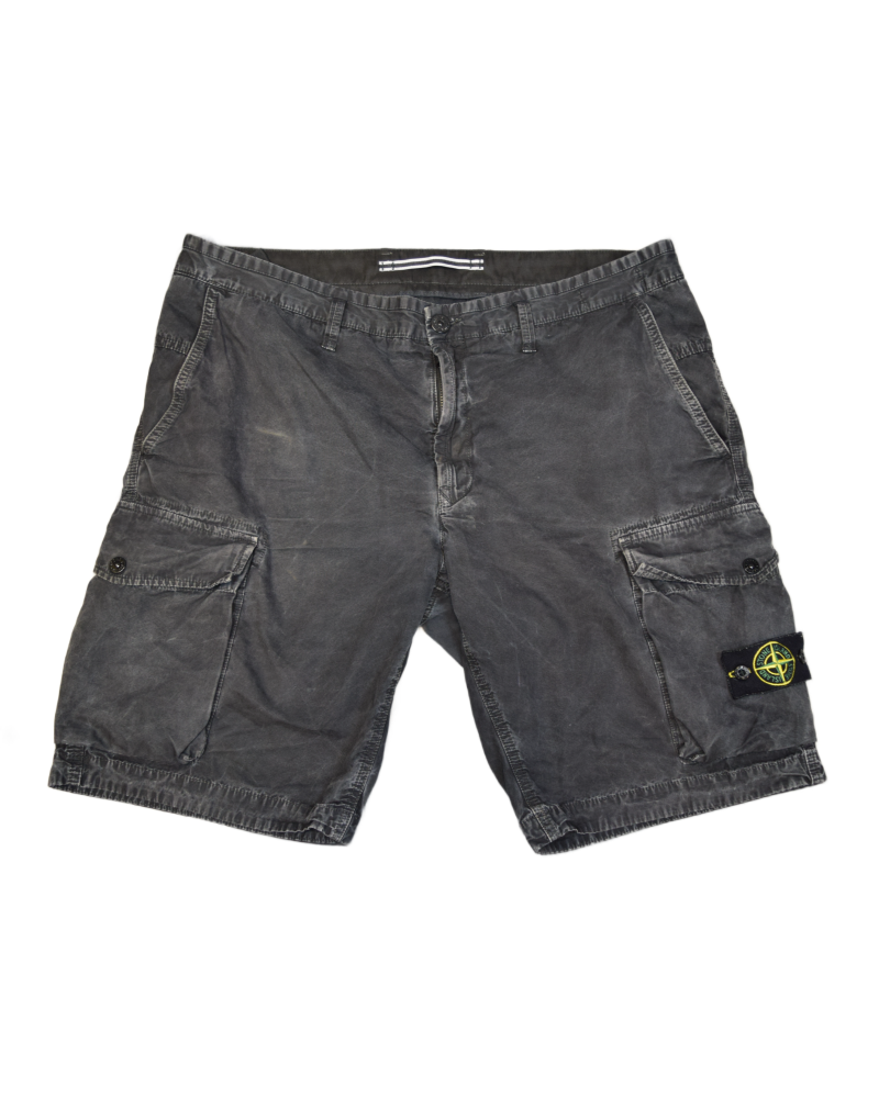 Stone Island Old Effect Cargo Shorts Black front view