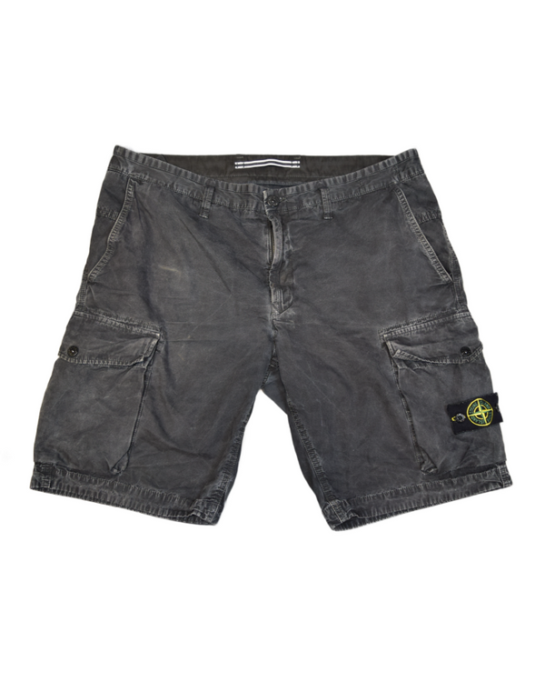 Stone Island Old Effect Cargo Shorts Black front view