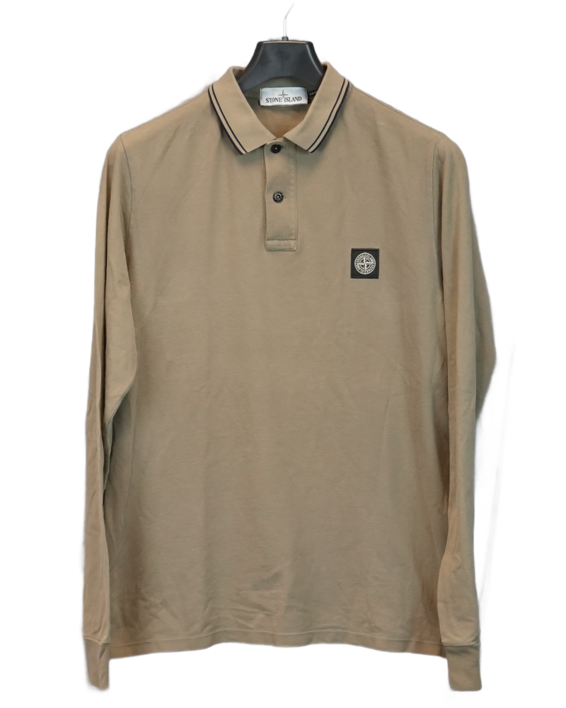 Stone Island Long Sleeved Patch Project Polo Shirt Khaki front view