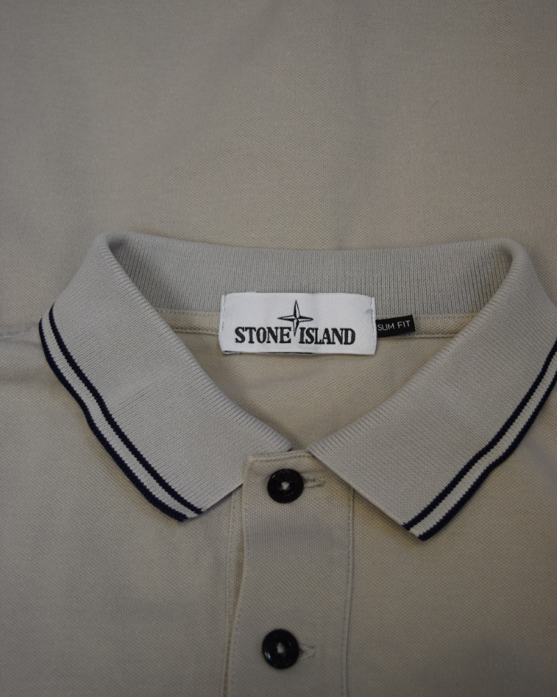 Stone Island Long Sleeved Patch Project Polo Shirt Grey back view