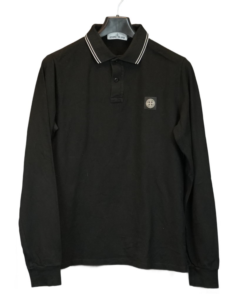 Stone Island Long Sleeved Patch Project Polo Shirt Black front view