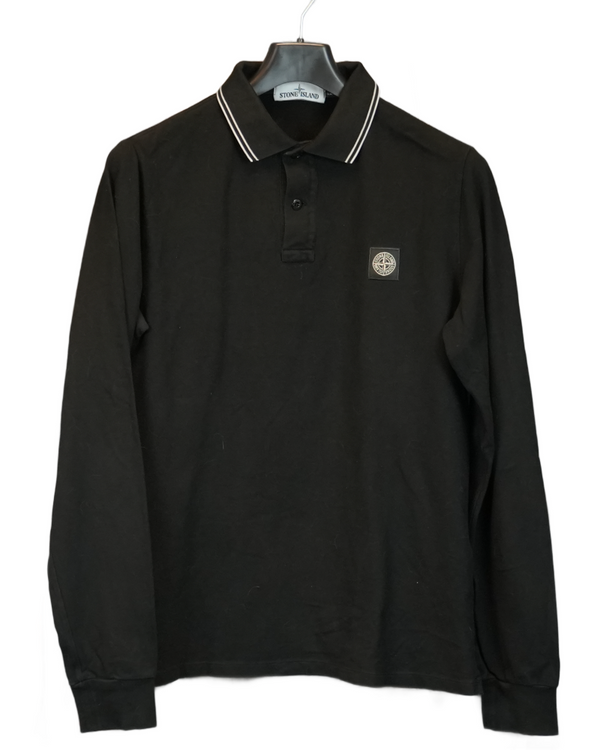 Stone Island Long Sleeved Patch Project Polo Shirt Black front view