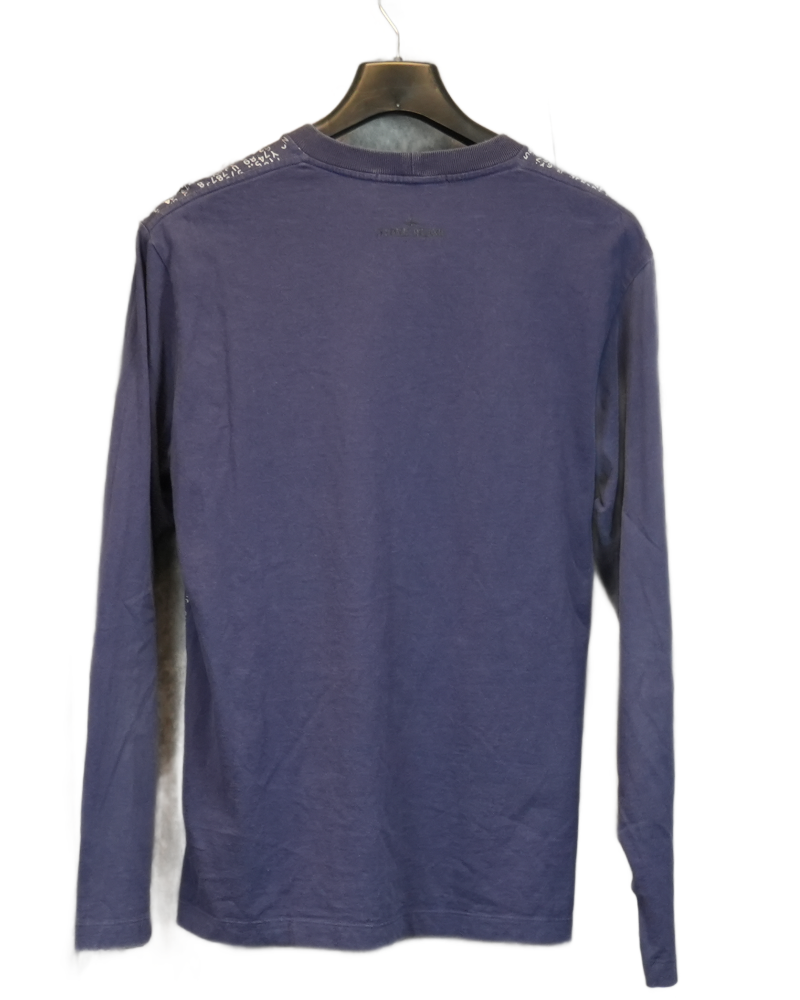 Stone Island Matrix Print Long Sleeved T-Shirt Blue back view