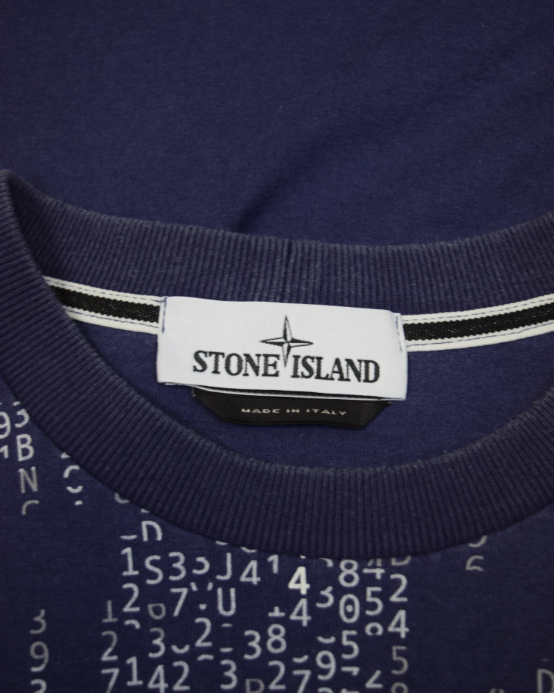 Stone Island Matrix Print Long Sleeved T-Shirt Blue detail view