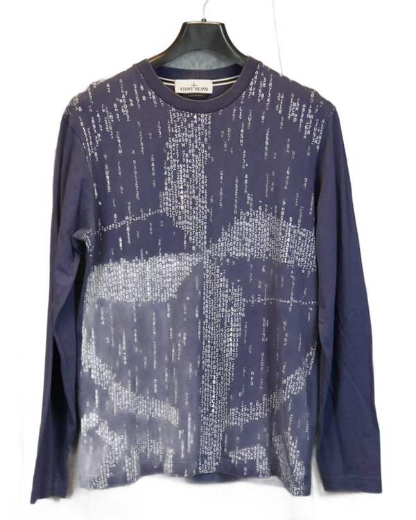 Stone Island Matrix Print Long Sleeved T-Shirt Blue front view