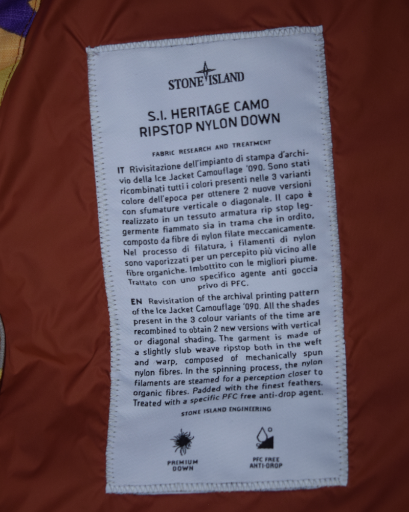 Stone island Heritage Camo Ripstop Nylon Down Jacket Light Camo detail view