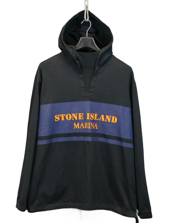 Stone Island Marina Stripe Logo Hoodie Navy front view