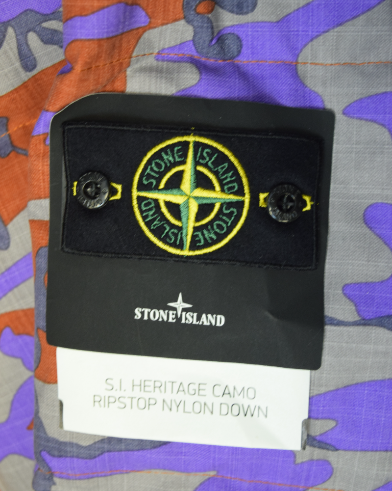 Stone island Heritage Camo Ripstop Nylon Down Jacket Dark Camo detail view