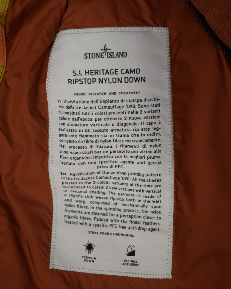 Stone island Heritage Camo Ripstop Nylon Down Jacket Dark Camo detail view
