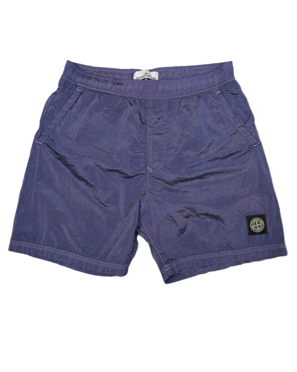 Stone Island Nylon Metal Patch Project Swim Shorts purple front view