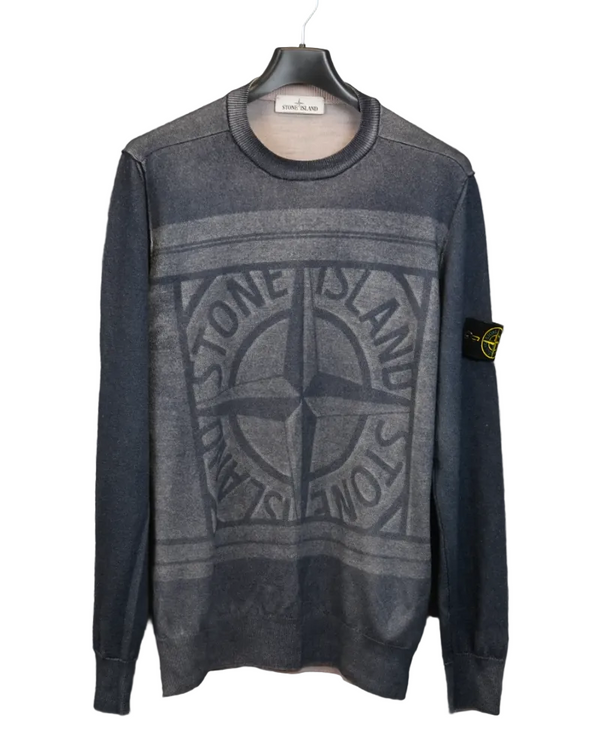 Stone Island Airbrushed And Laser Print Knit Navy Blue front view