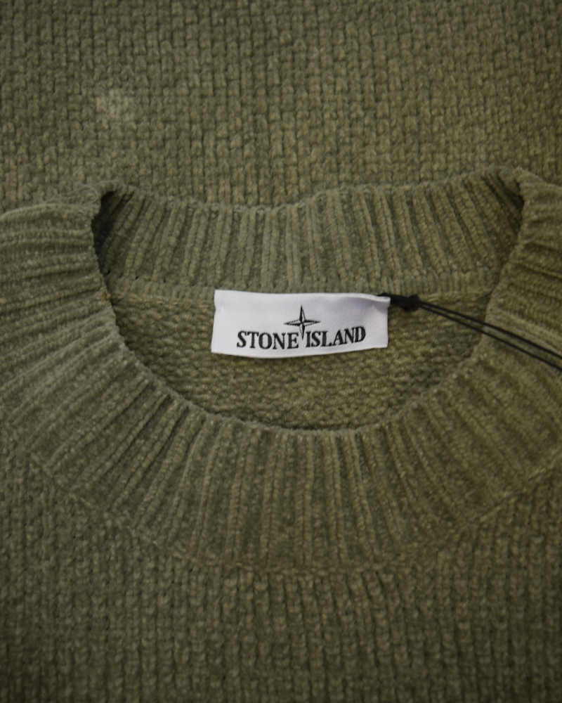 Stone Island Chenille Knit Crewneck sage detail view