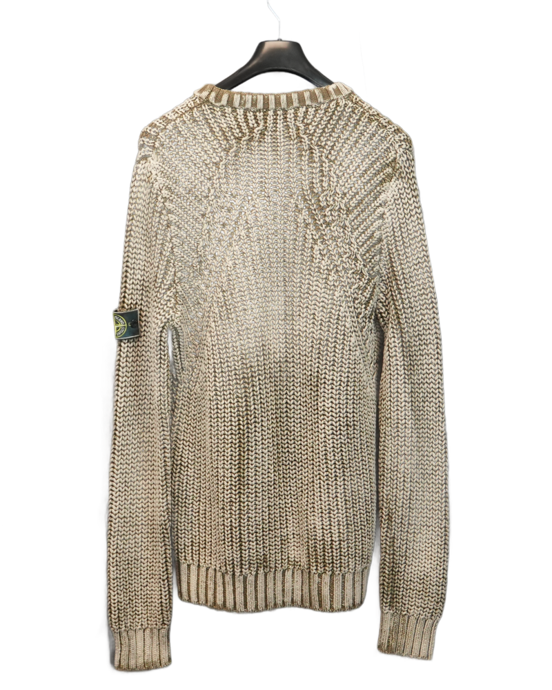 Stone Island Hand Corrosion Fisherman's Knit Olive back view