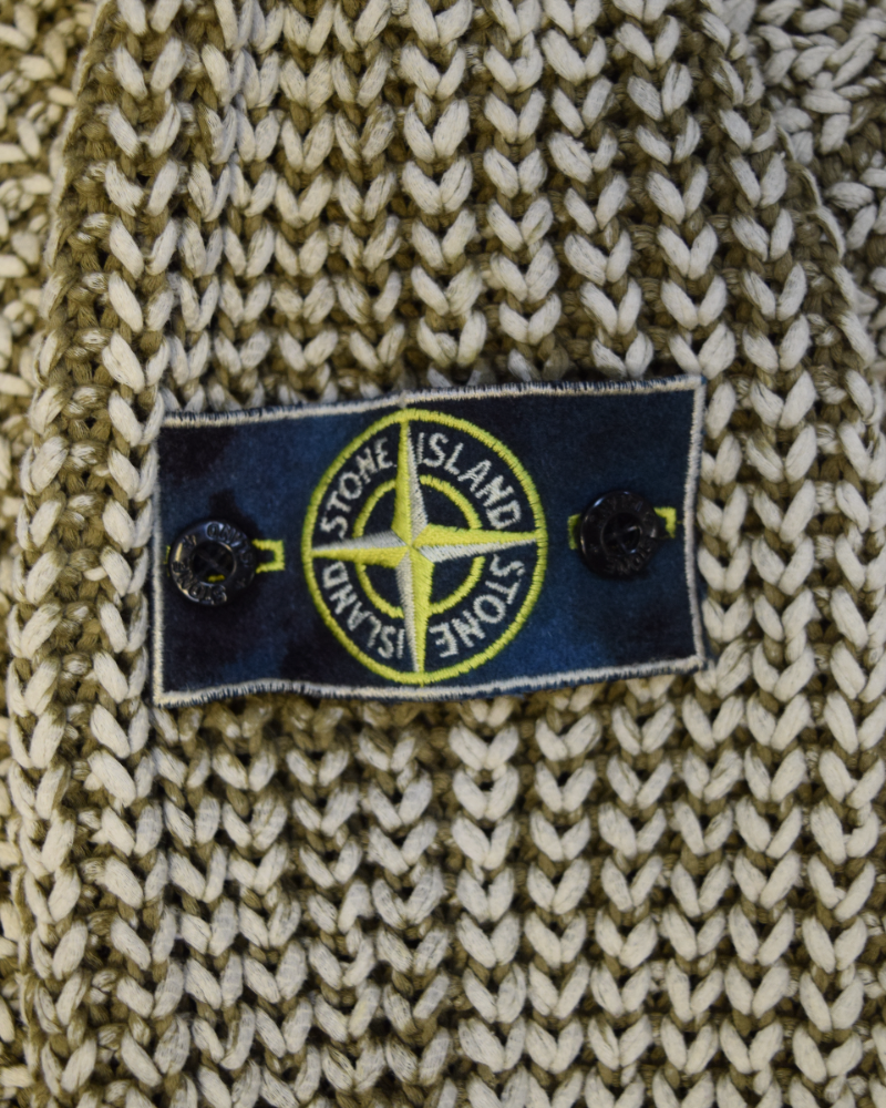 Stone Island Hand Corrosion Fisherman's Knit Olive detail view