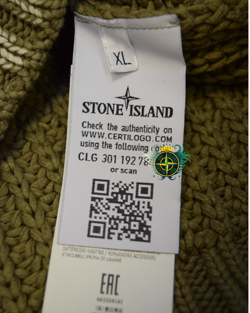 Stone Island Hand Corrosion Fisherman's Knit Olive detail view