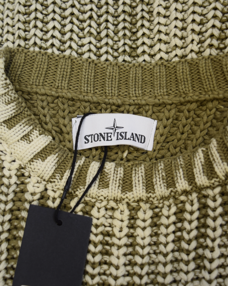 Stone Island Hand Corrosion Fisherman's Knit Olive detail view