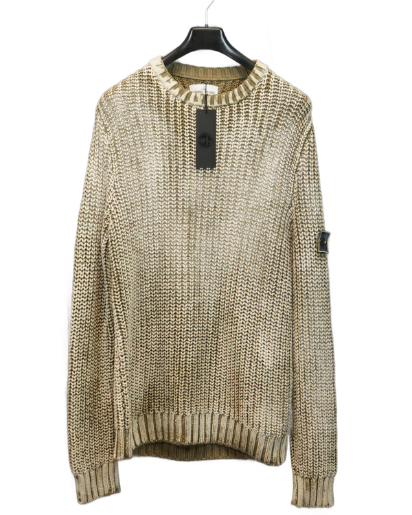 Stone Island Hand Corrosion Fisherman's Knit Olive front view