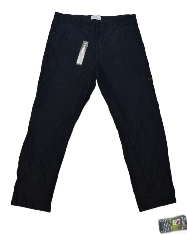 Stone Island Wrinkled Corduroy Trousers Navy Blue front view